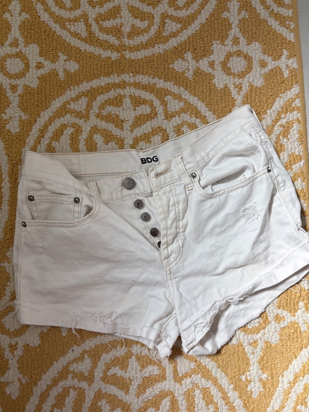 BDG White “TOMGIRL” Distressed Denim Button-Fly Women's Shorts